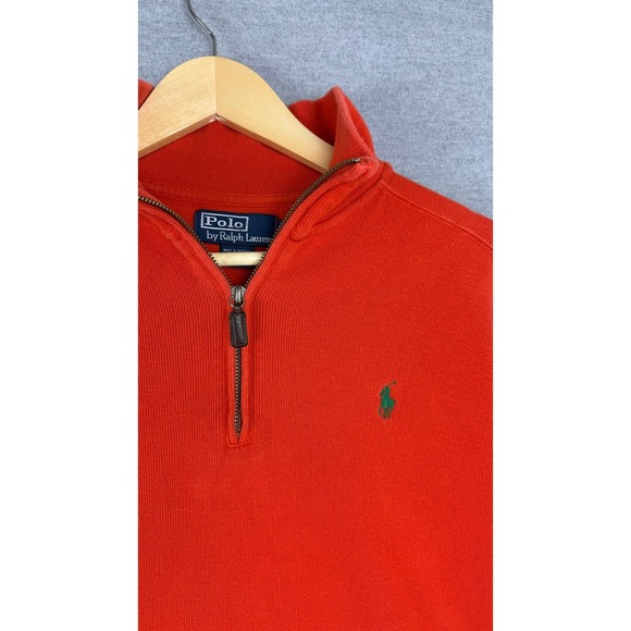 Polo Ralph Lauren Other - Polo Ralph Lauren Mens Orange Ribbed Cotton Quarter Zip Pullover Sweater
